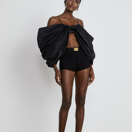 Maya Black Sleeveless Top with Bow Detail and Spaghetti Straps