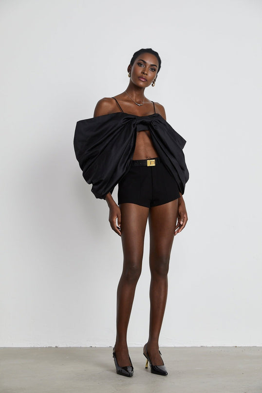Maya Black Sleeveless Top with Bow Detail and Spaghetti Straps