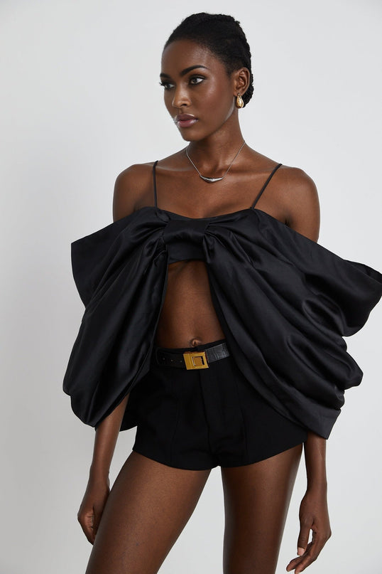 Maya Black Sleeveless Top with Bow Detail and Spaghetti Straps