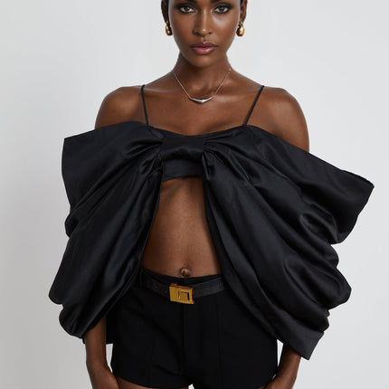 Maya Black Sleeveless Top with Bow Detail