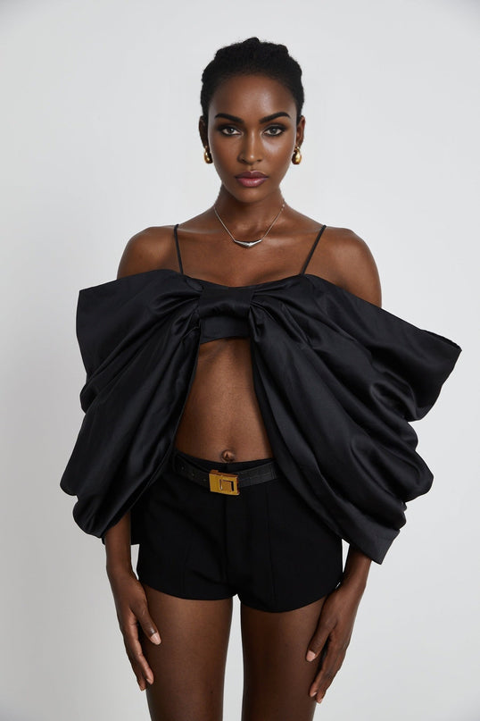 Maya Black Sleeveless Top with Bow Detail