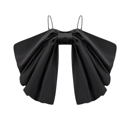 Maya Black Sleeveless Top with Spaghetti Straps and Bow Detail