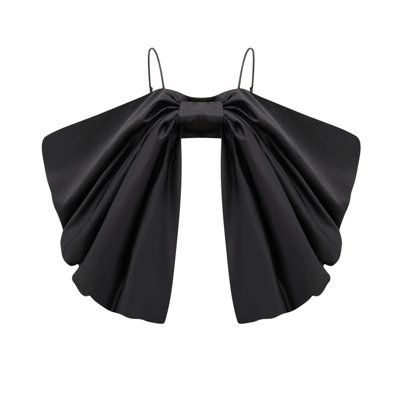 Maya Black Sleeveless Top with Spaghetti Straps and Bow Detail