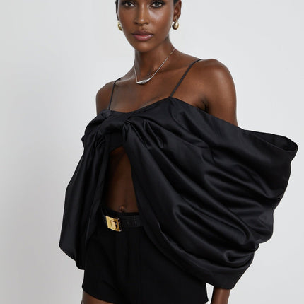 Maya Black Sleeveless Top with Bow Detail and Spaghetti Straps