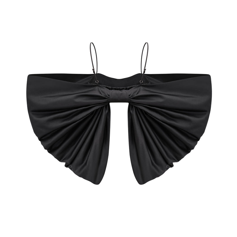 Maya Black Sleeveless Top with Spaghetti Straps and Bow Detail