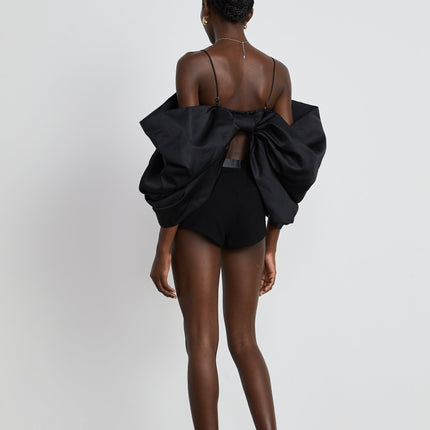 Maya Black Sleeveless Top with Spaghetti Straps and Bow Detail