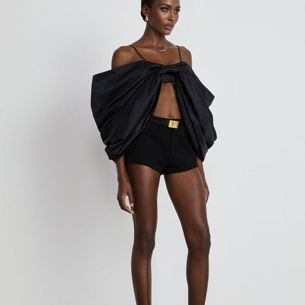 Maya Black Spaghetti Strap Bow Detail Sleeveless Crop Top