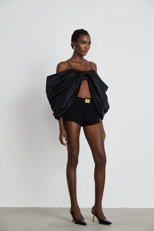 Maya Black Spaghetti Strap Bow Detail Sleeveless Crop Top