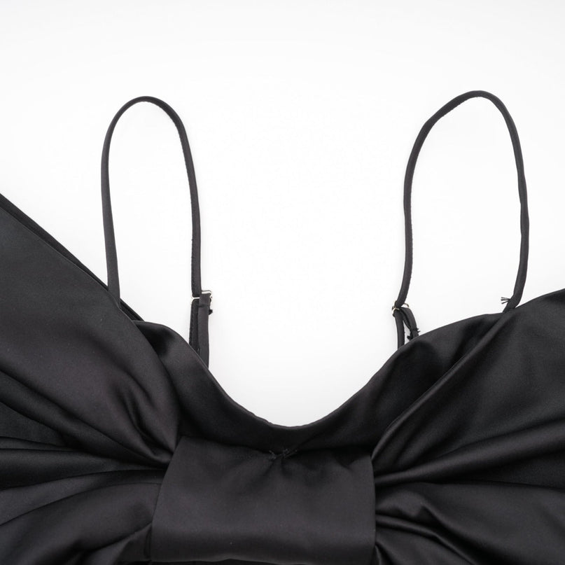 Maya Black Sleeveless Top with Bow Detail and Spaghetti Straps