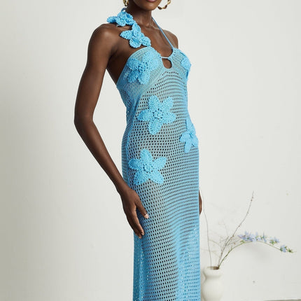 Maya Blue Maxi Dress with Halterneck and Open Back