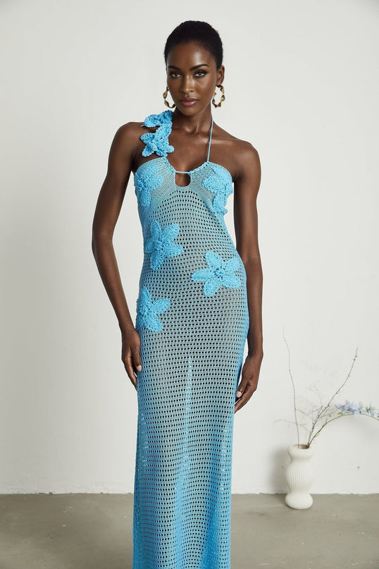 Maya Blue Maxi Dress with Halterneck and Open Back