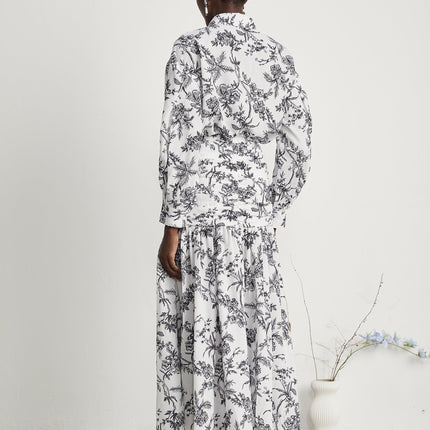 Maya White Graphic Print Matching Set Shirt and Skirt