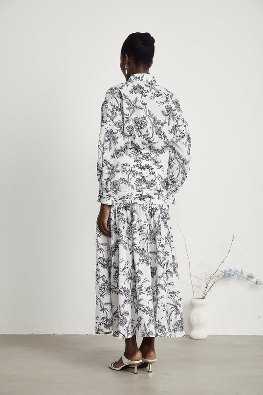 Maya White Graphic Print Matching Set Shirt and Skirt