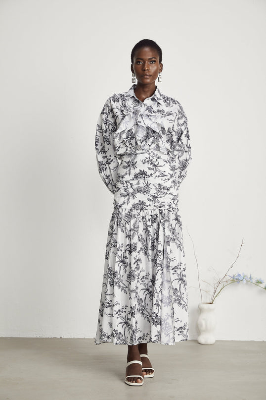Maya White Graphic Print Matching Set Shirt Skirt Viscose