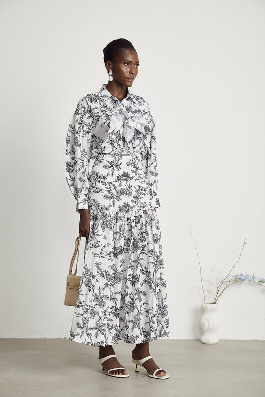 Maya White Graphic Print Matching Set Shirt Skirt Viscose
