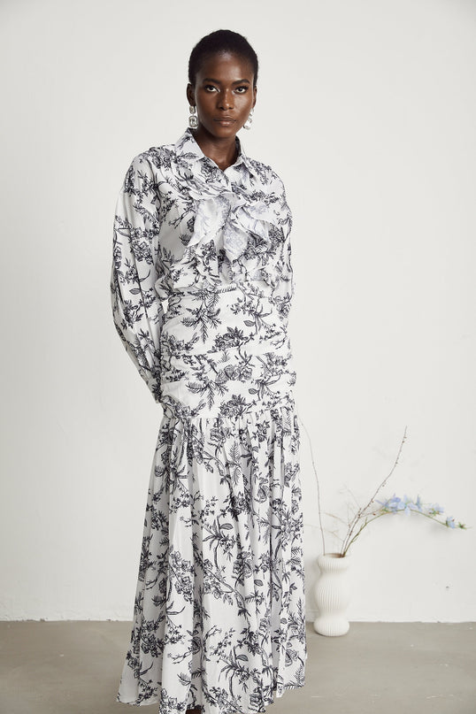 Maya White Graphic Print Matching Set Shirt Skirt Viscose