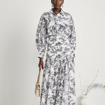 Maya White Graphic Print Matching Set Shirt Skirt