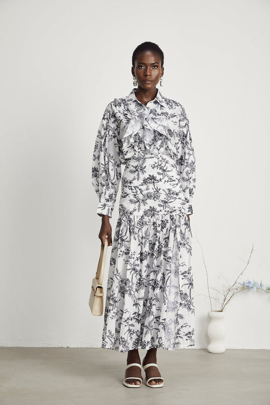 Maya White Graphic Print Matching Set Shirt Skirt