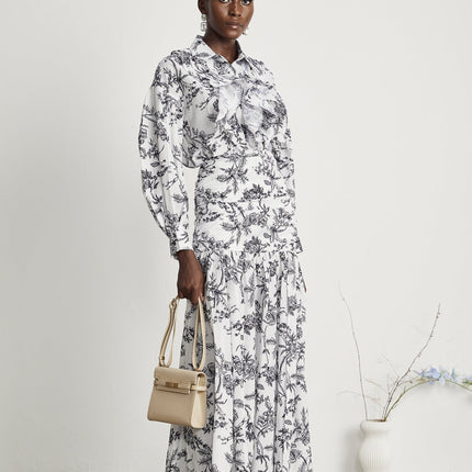 Maya White Graphic Print Matching Set Shirt Skirt