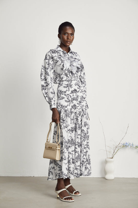 Maya White Graphic Print Matching Set Shirt Skirt