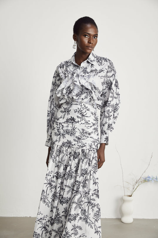 Maya White Graphic Print Matching Set Shirt Skirt