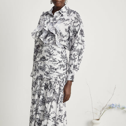 Maya White Shirt Skirt Graphic Print Matching Set