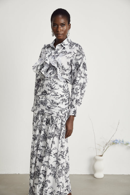 Maya White Shirt Skirt Graphic Print Matching Set