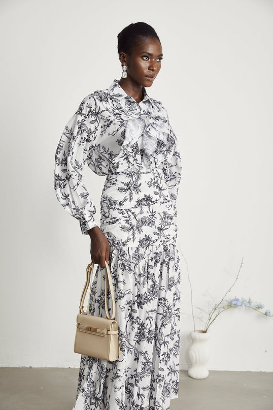 Maya White Shirt Skirt Graphic Print Matching Set