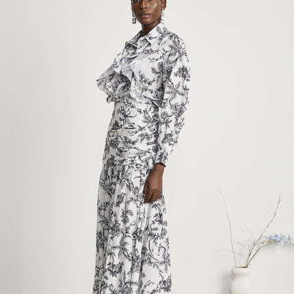 Maya White Shirt Skirt Matching Set Graphic Print Viscose