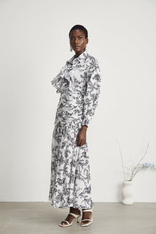 Maya White Shirt Skirt Matching Set Graphic Print Viscose