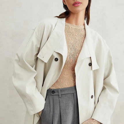 Mckenna Neutrals Cotton Stretch Jersey Top Long Sleeves Round Neck