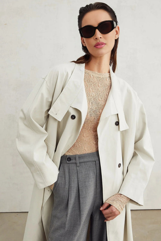 Mckenna Neutrals Cotton Stretch Jersey Top Long Sleeves Round Neck