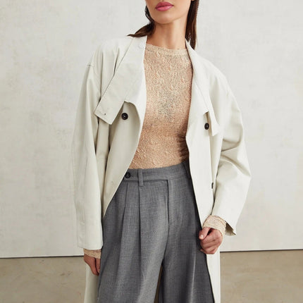 Mckenna Neutrals Cotton Stretch Jersey Top Round Neck Long Sleeves