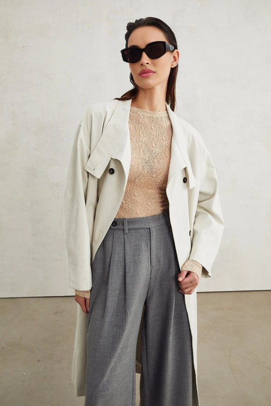 Mckenna Neutrals Cotton Stretch Jersey Top Round Neck Long Sleeves