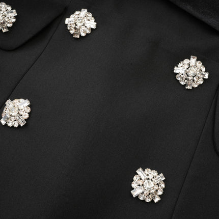 Mealla black crystalbutton flared mini dress