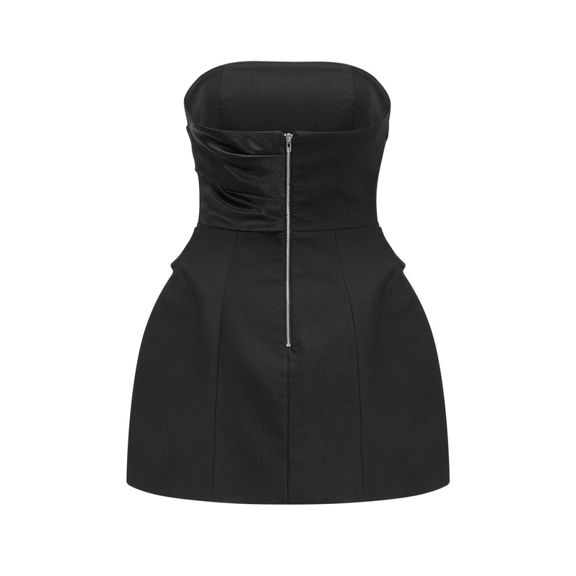 Mealla black crystalbutton flared mini dress