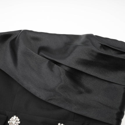 Mealla black crystalbutton flared mini dress