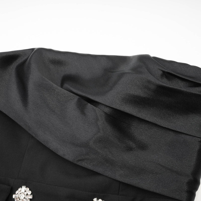 Mealla black crystalbutton flared mini dress