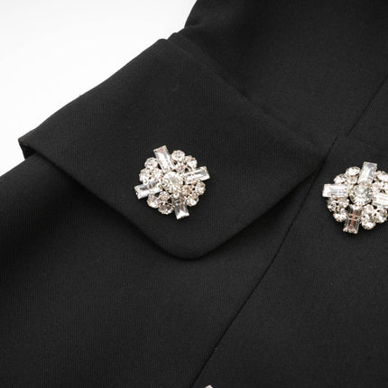 Mealla black crystalbutton flared mini dress