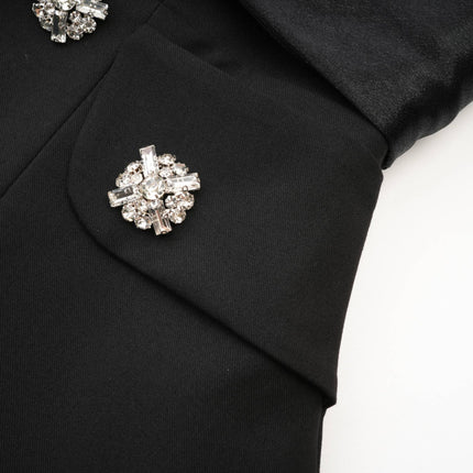 Mealla Black Flared Mini Dress Crystal Buttons Polyester
