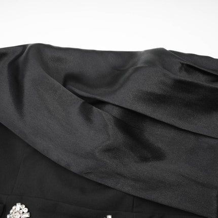 Mealla Black Flared Mini Dress With Crystal Buttons