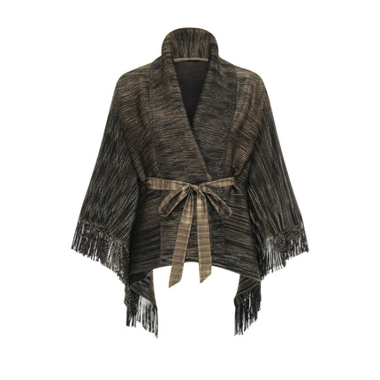 Melanie Black and Gold Gilded Cape Design Top and Skirt Set