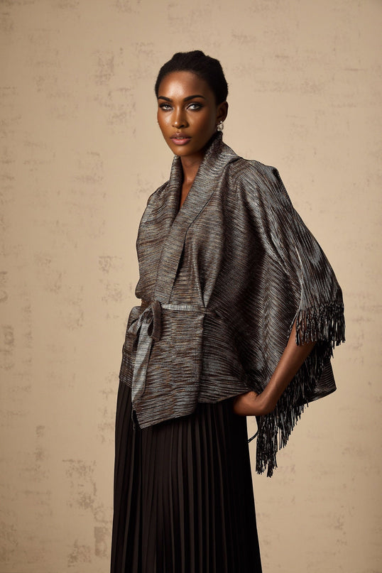 Melanie Black and Gold Gilded Cape Top and Skirt Set