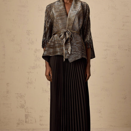 Melanie Black and Gold Gilded Cape Design Top and Skirt Set