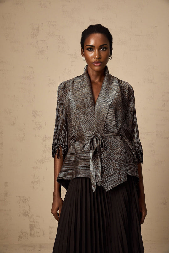 Melanie Black and Gold Gilded Cape Top and Skirt Set