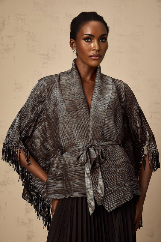 Melanie Black and Gold Gilded Cape Top and Skirt Set