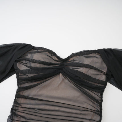 Melanie Black Mesh Off-Shoulder Fishtail Maxi Dress