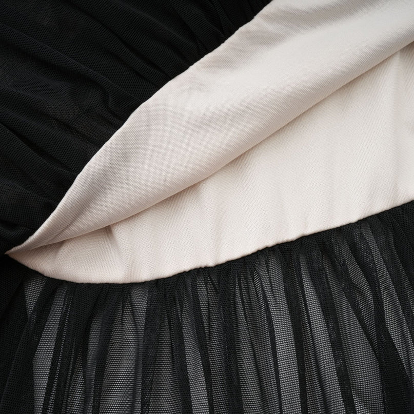 Melanie Black Off-Shoulder Maxi Dress with Mesh and Ruched Detailing