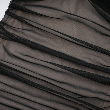 Melanie Black Off-Shoulder Maxi Dress with Mesh and Ruched Detailing