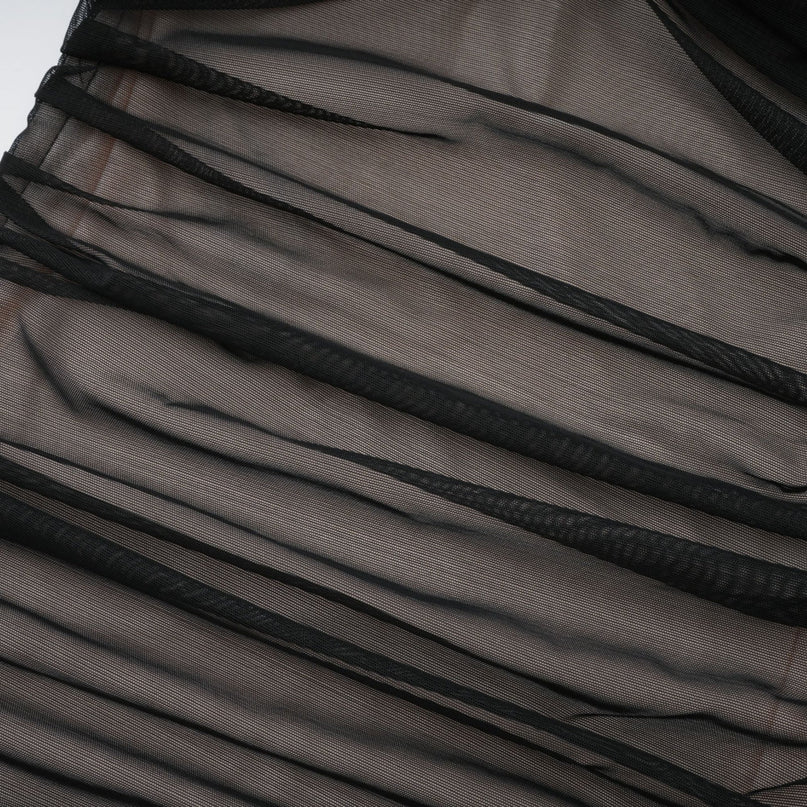 Melanie Black Off-Shoulder Maxi Dress with Mesh and Ruched Detailing